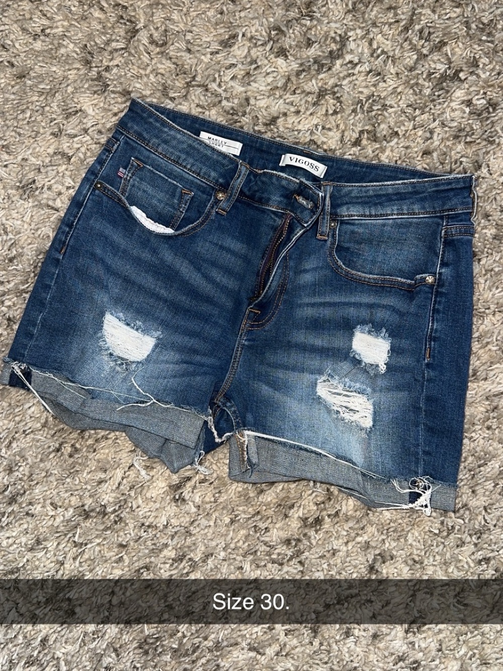 Vigoss Distressed Dark Blue Denim Cutoff Shorts